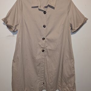 Tan Button-Up Shirt Dress